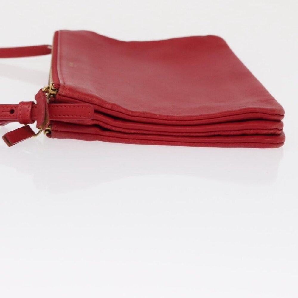 Authentic CELINE Trio Shoulder Bag Leather Red Gold - Picture 11 of 16